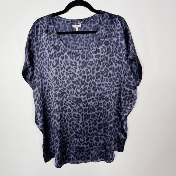 Joie Medium M Blue Joann C Animal Print Silk Tunic Top Scoop Neck Short Sleeve - Picture 1 of 8
